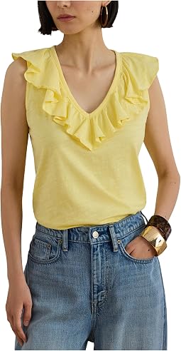 Petite Ruffle-Trim Slub Jersey Sleeveless Top