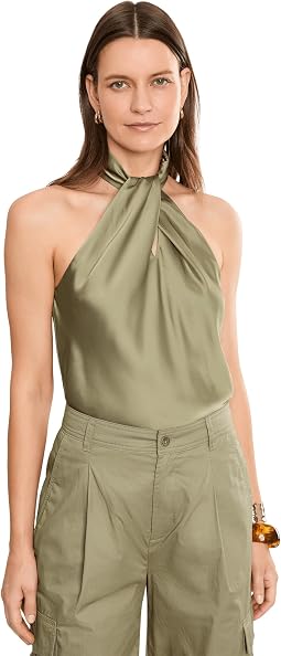 Twist-Front Charmeuse Halter Blouse