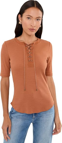футболка Petite Lace-Up Ribbed Elbow-Sleeve Tee