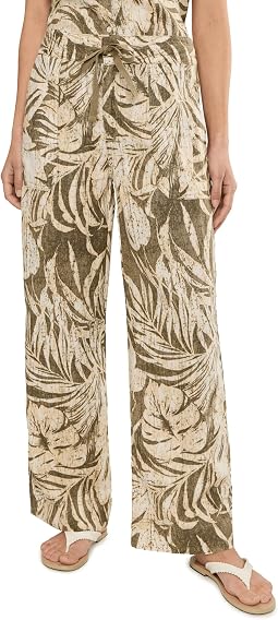 Брюки Petite Palm-Frond-Print Linen Wide-Leg