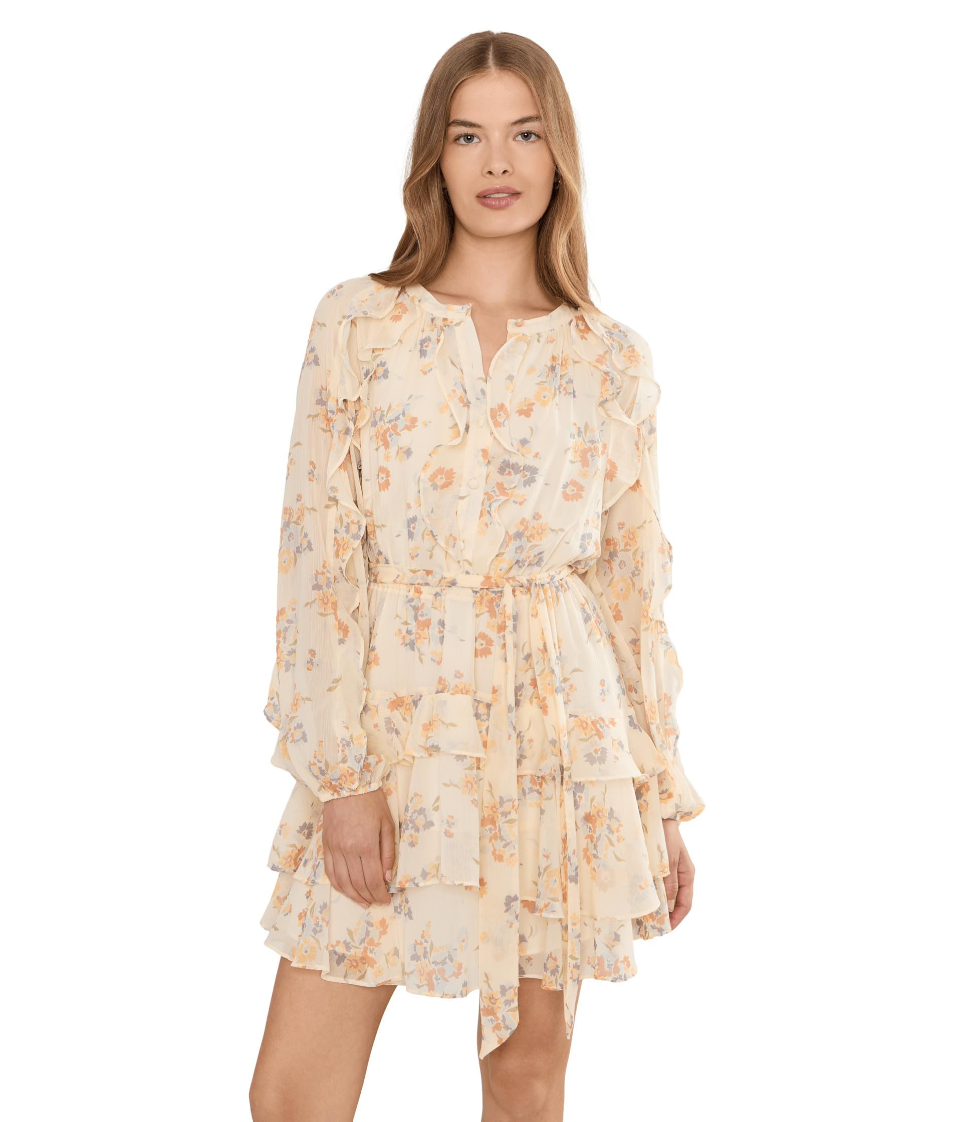 Petite Floral Ruffle-Trim Tiered Dress