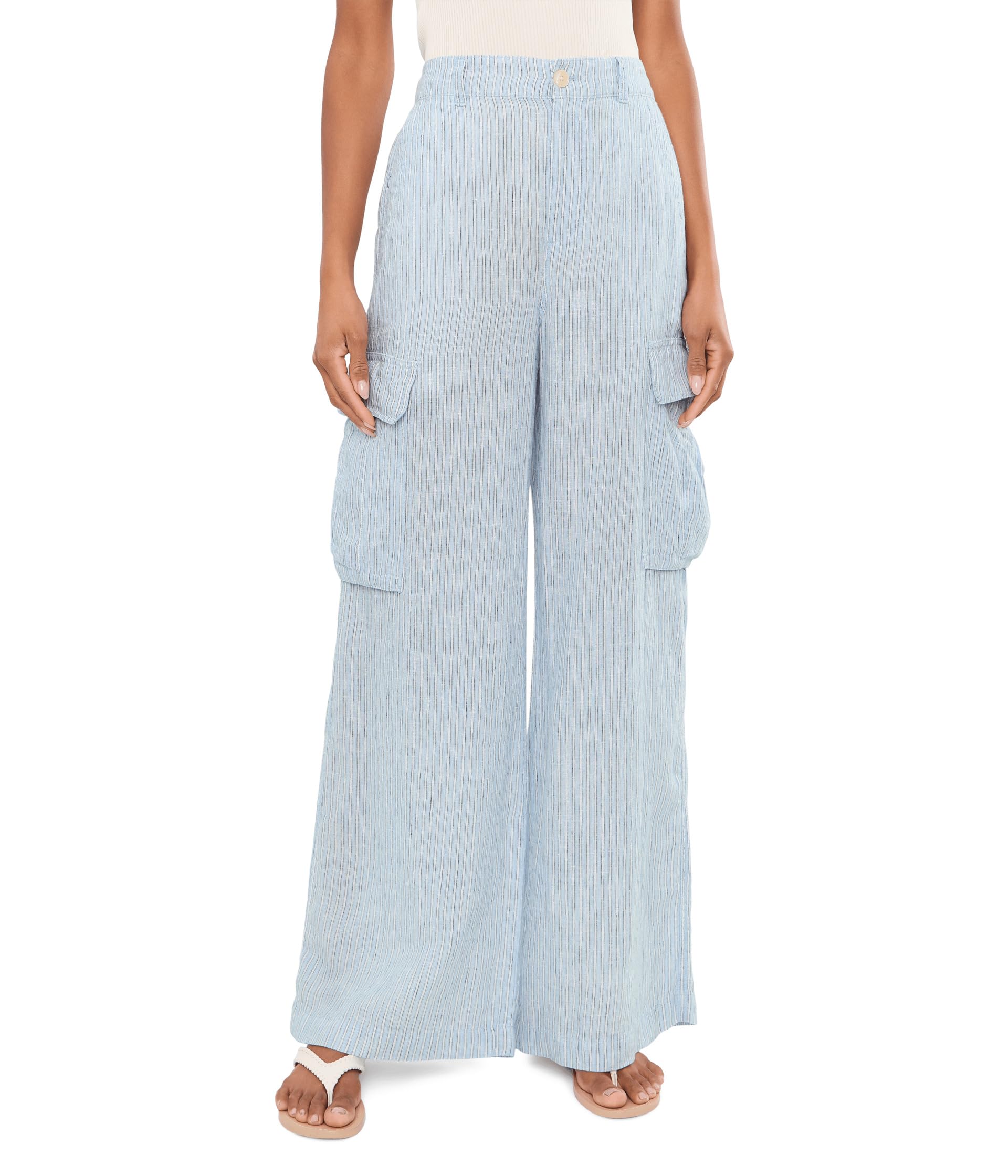 Брюки карго из льна Pinstripe Linen Wide-Leg