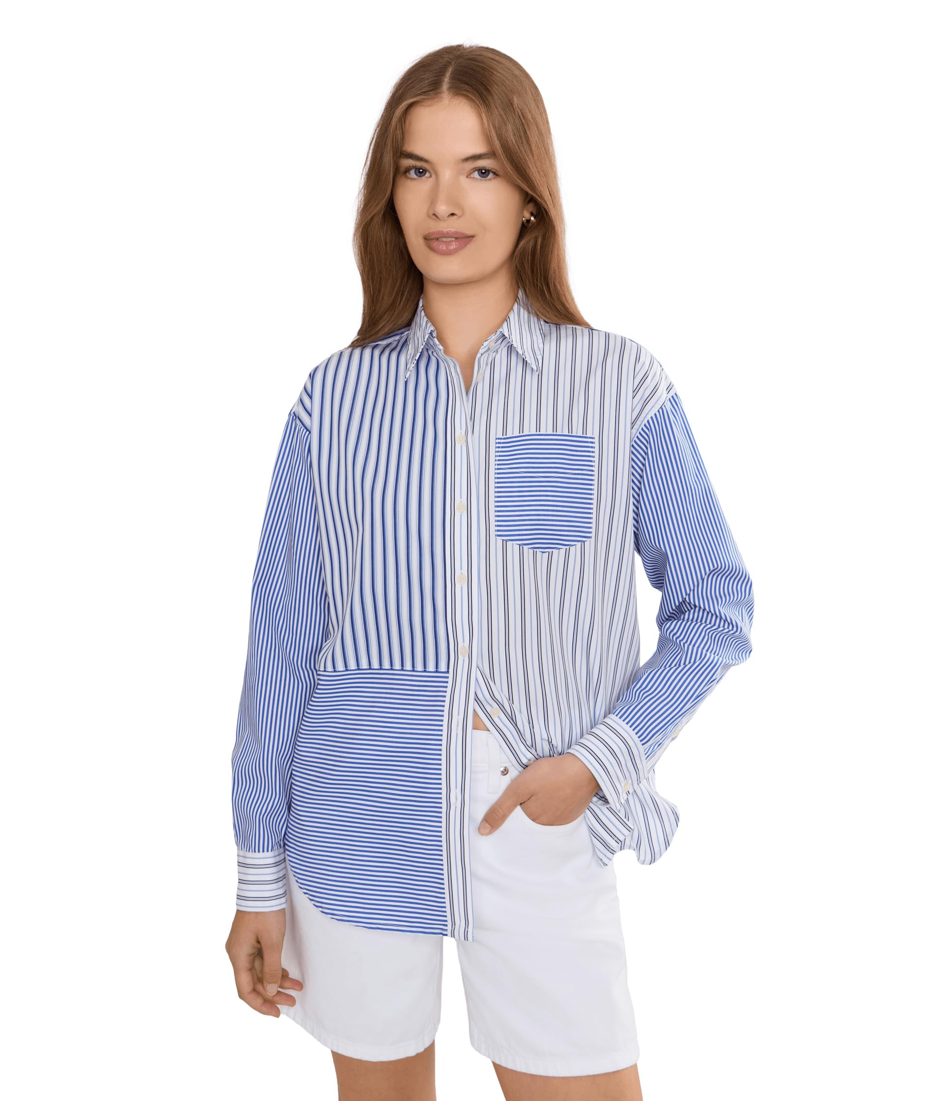 Женская рубашка Petite Relaxed Fit Striped Broadcloth