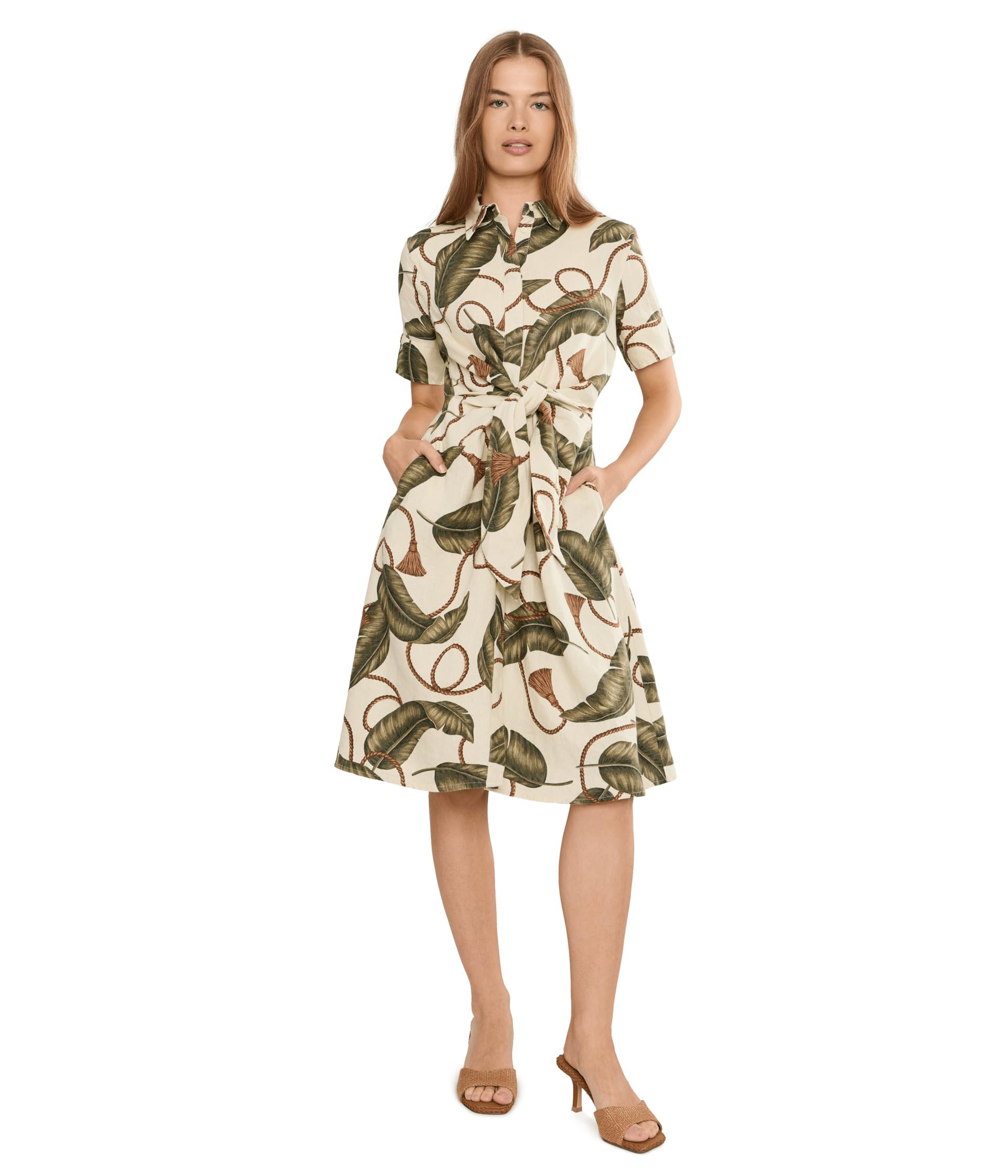 Petite Rope-Print Tie-Front Linen Shirtdress