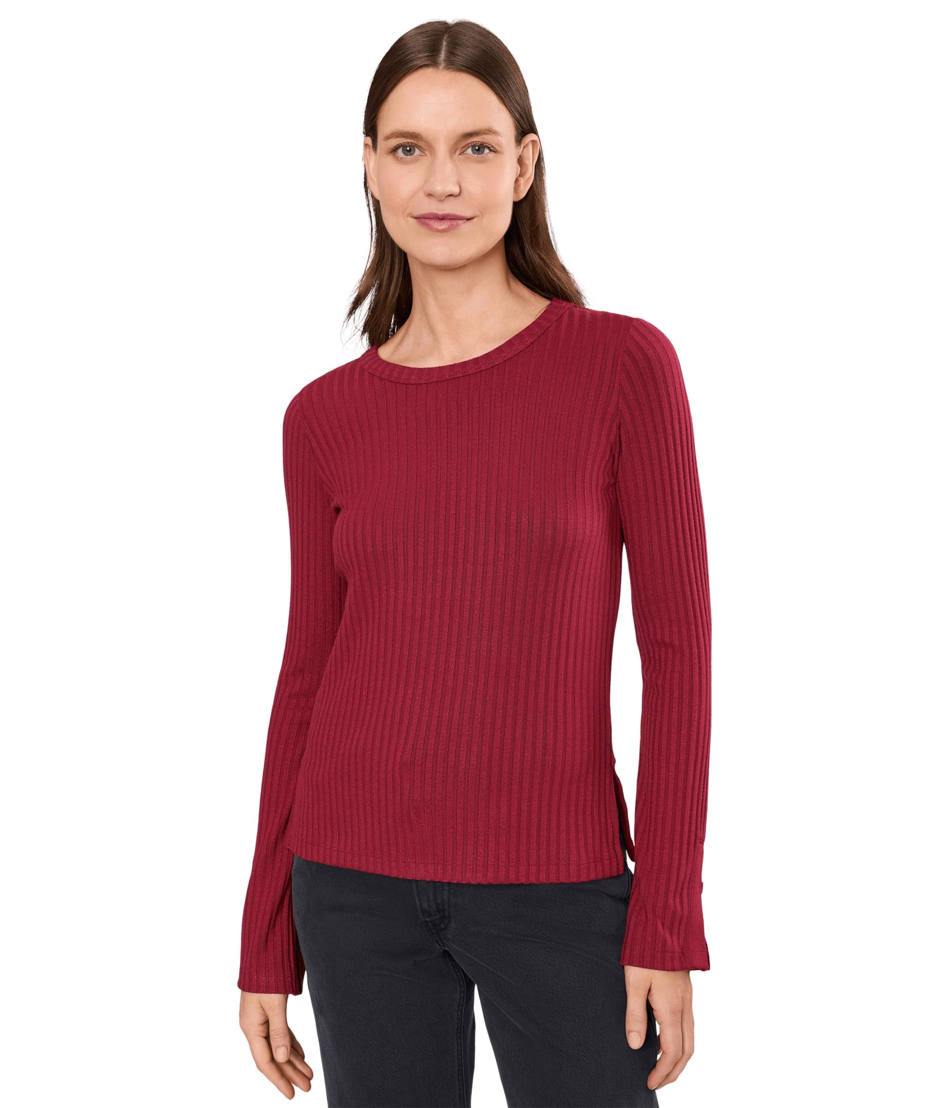 Long Sleeve with Slit Scoop Neck Knit Top