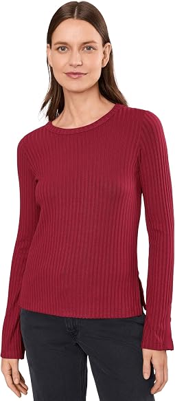 Long Sleeve with Slit Scoop Neck Knit Top