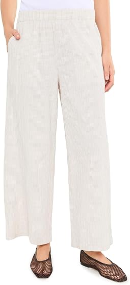 Organic Cotton Pucker Check Ankle Wide Pant