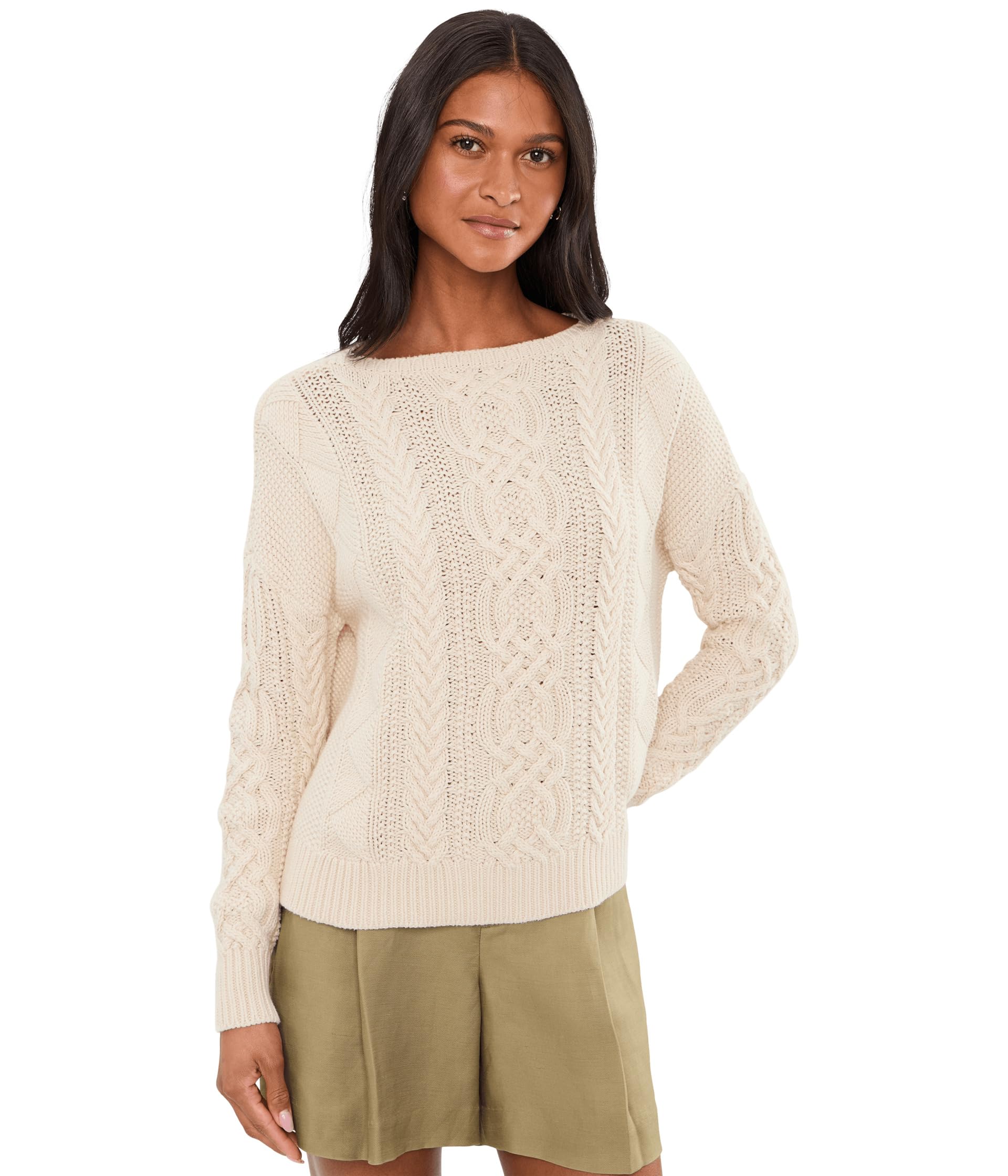 Cable-Knit Cotton Boatneck Sweater