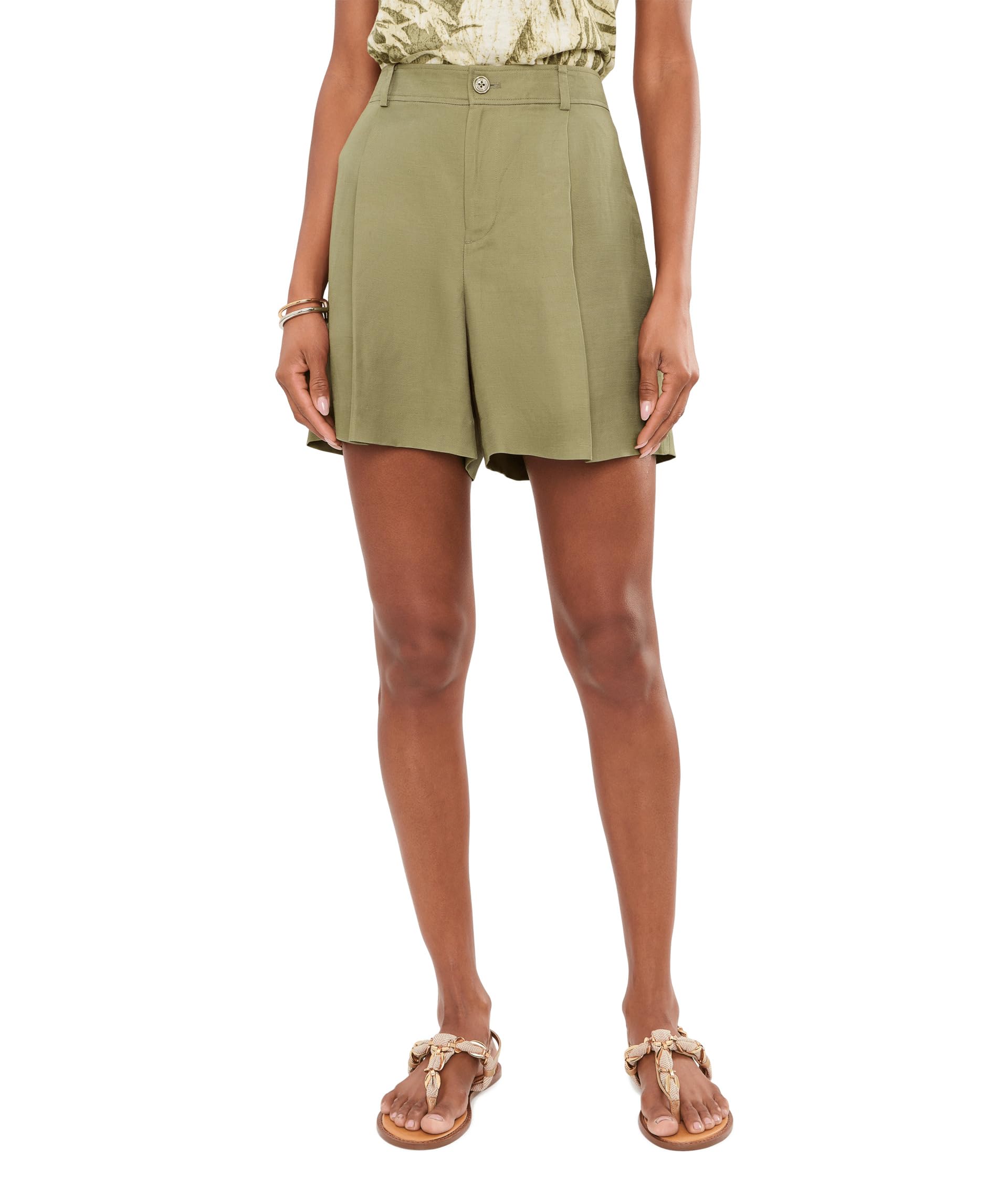 Pleated Linen-Blend Twill Shorts