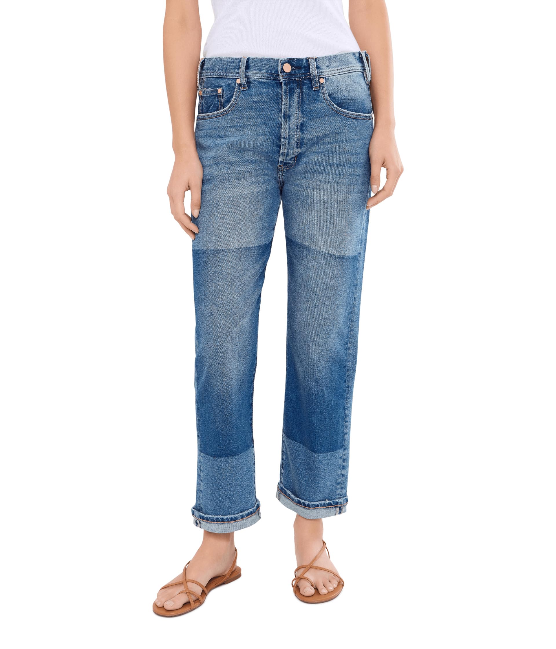 27" Sloane Slouchy Mid-Rise Girlfriend Cuffed Jeans with Removed Patch