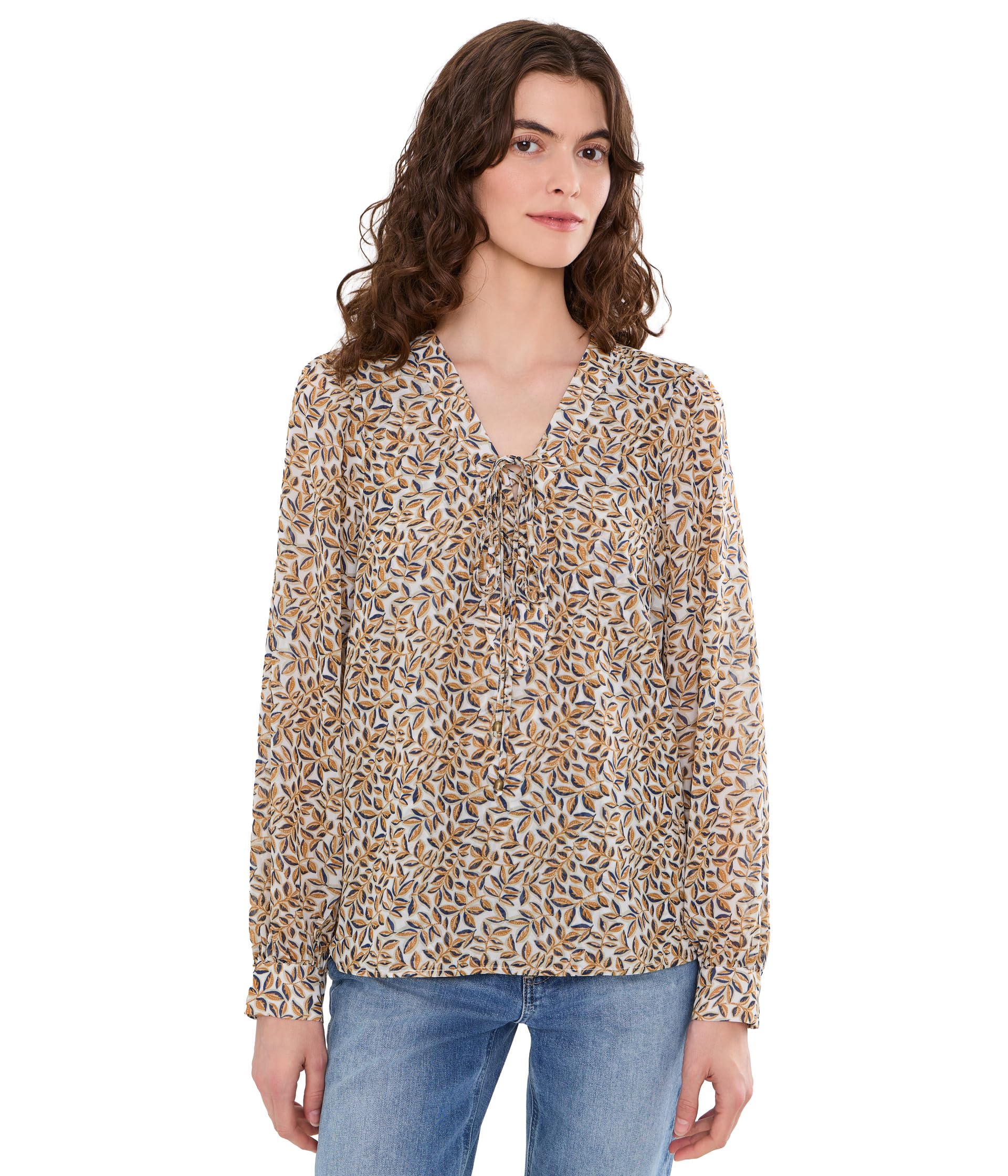 Блузка Long Sleeve Lace-Up Front Woven