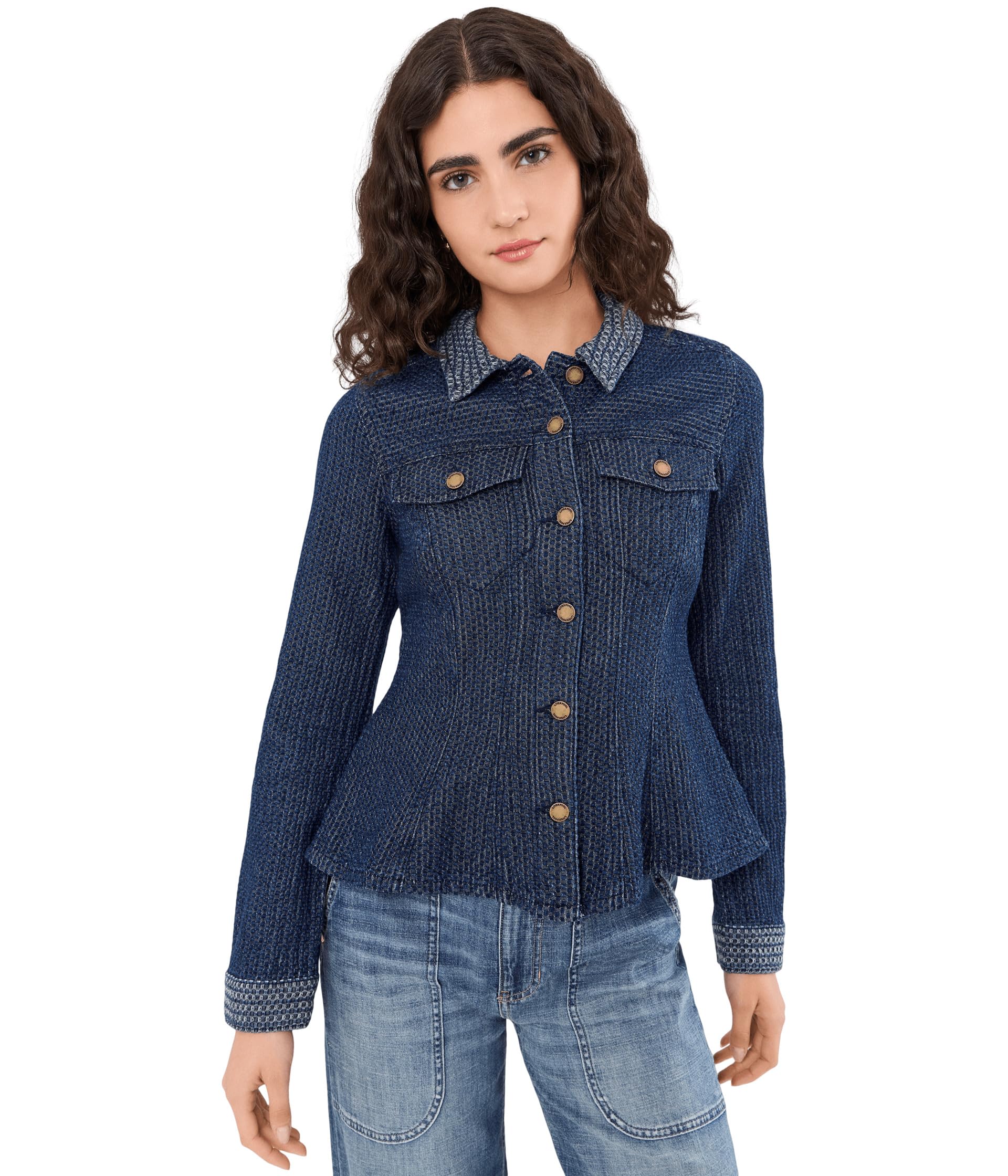 Fit and Flare Stretch Denim Trucker Jacket