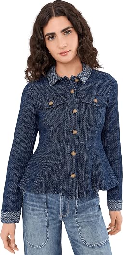 Fit and Flare Stretch Denim Trucker Jacket