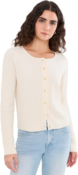 Long Sleeve Button Front Cardigan Sweater with Ruffles