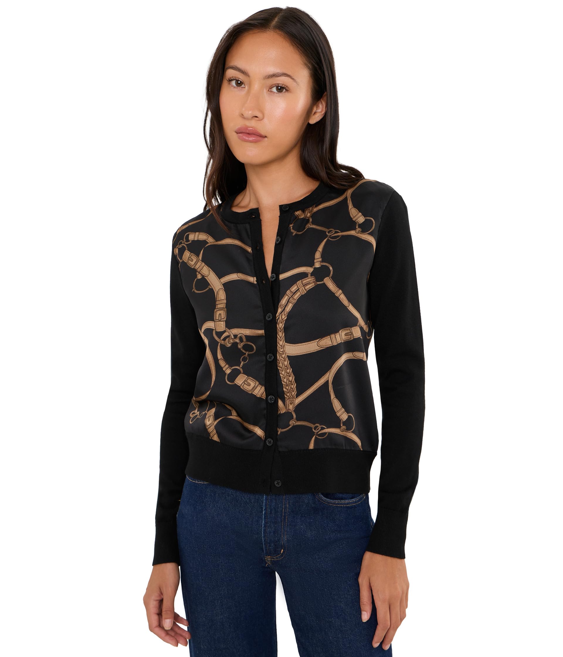 Petite Belting-Print Cotton-Blend Cardigan