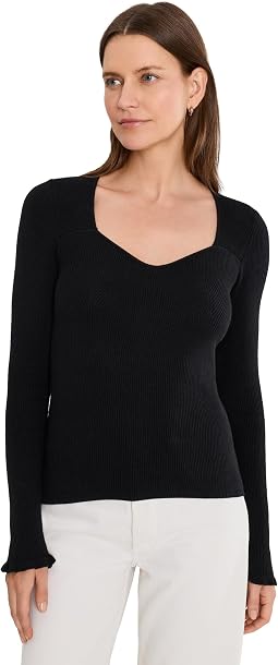 Long Sleeve Sweetheart Neck Sweater w/ Ruffle
