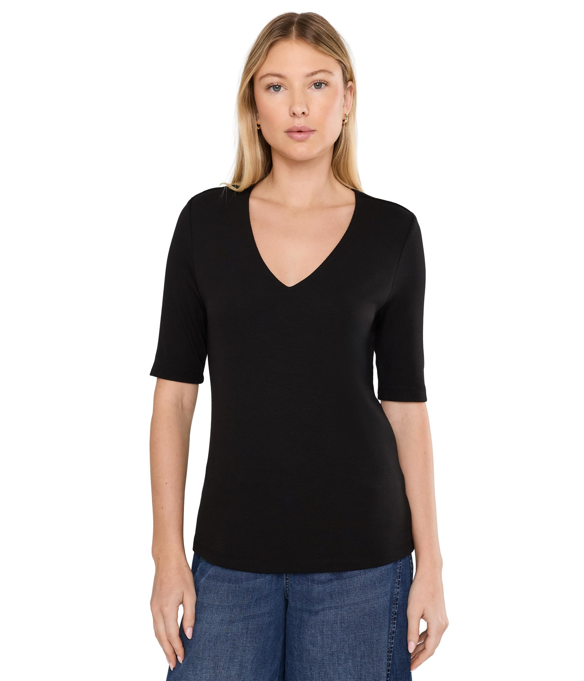 1/2 Sleeve V-Neck Double Layer Front Knit Top