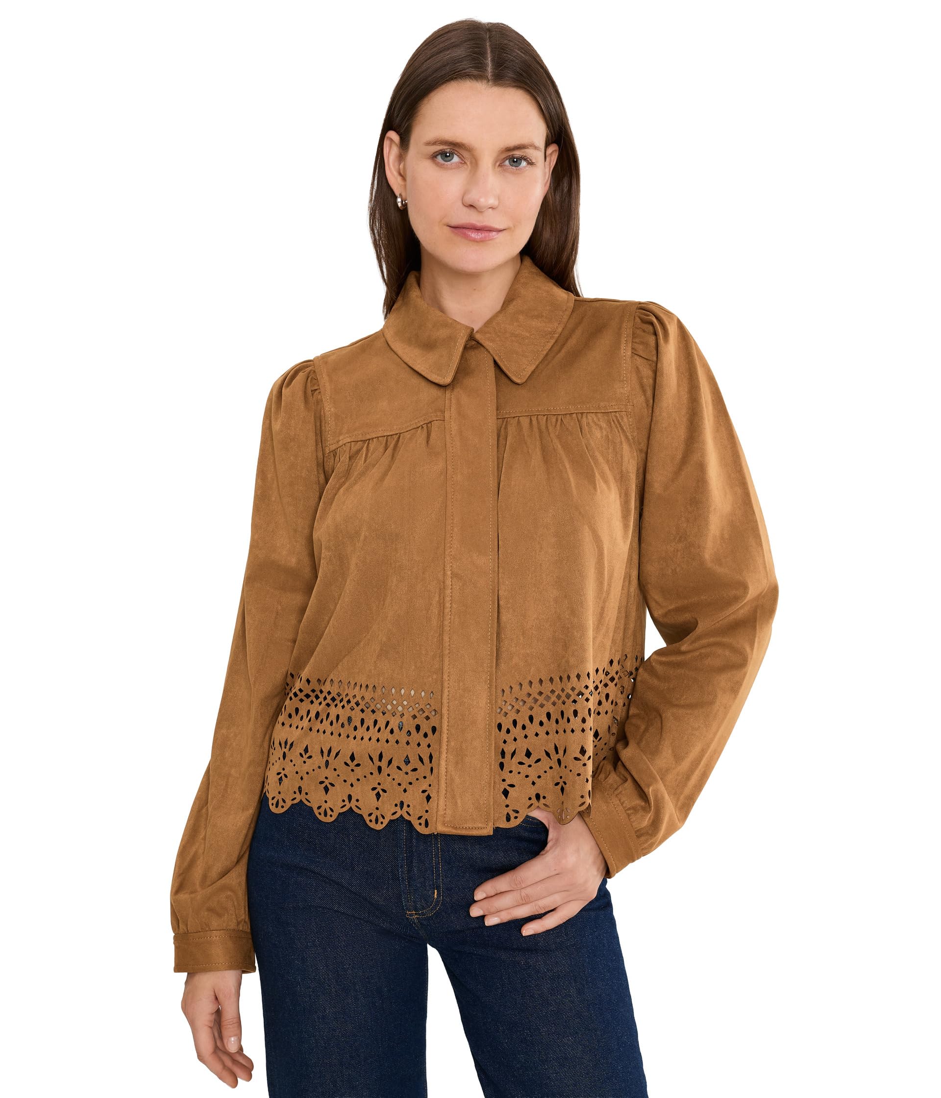 Puff Sleeve Jacket w/ Laser Cut Hem