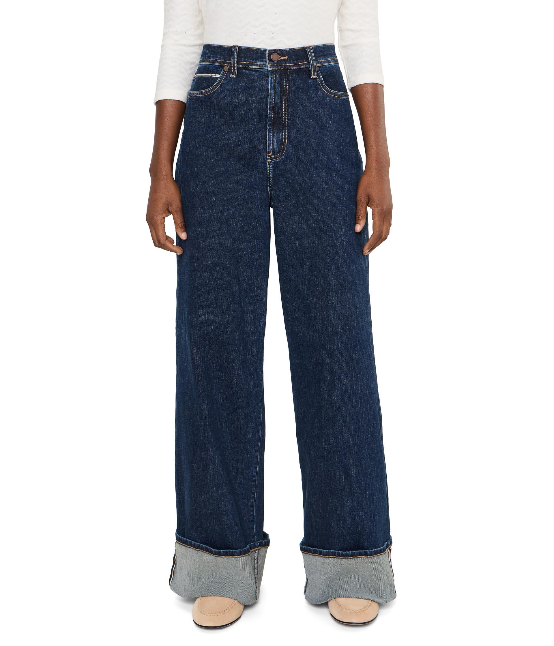 Morgan High-Rise Selvedge Cuffed Wide Leg Jeans