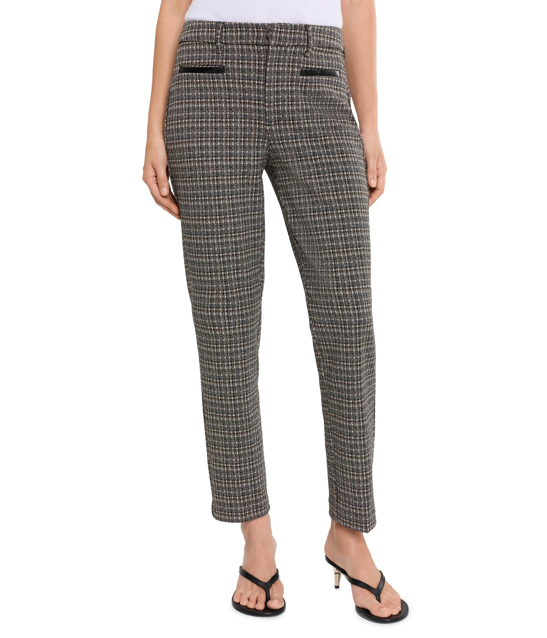 Mid-Rise Trousers w/ Faux Leather Trim