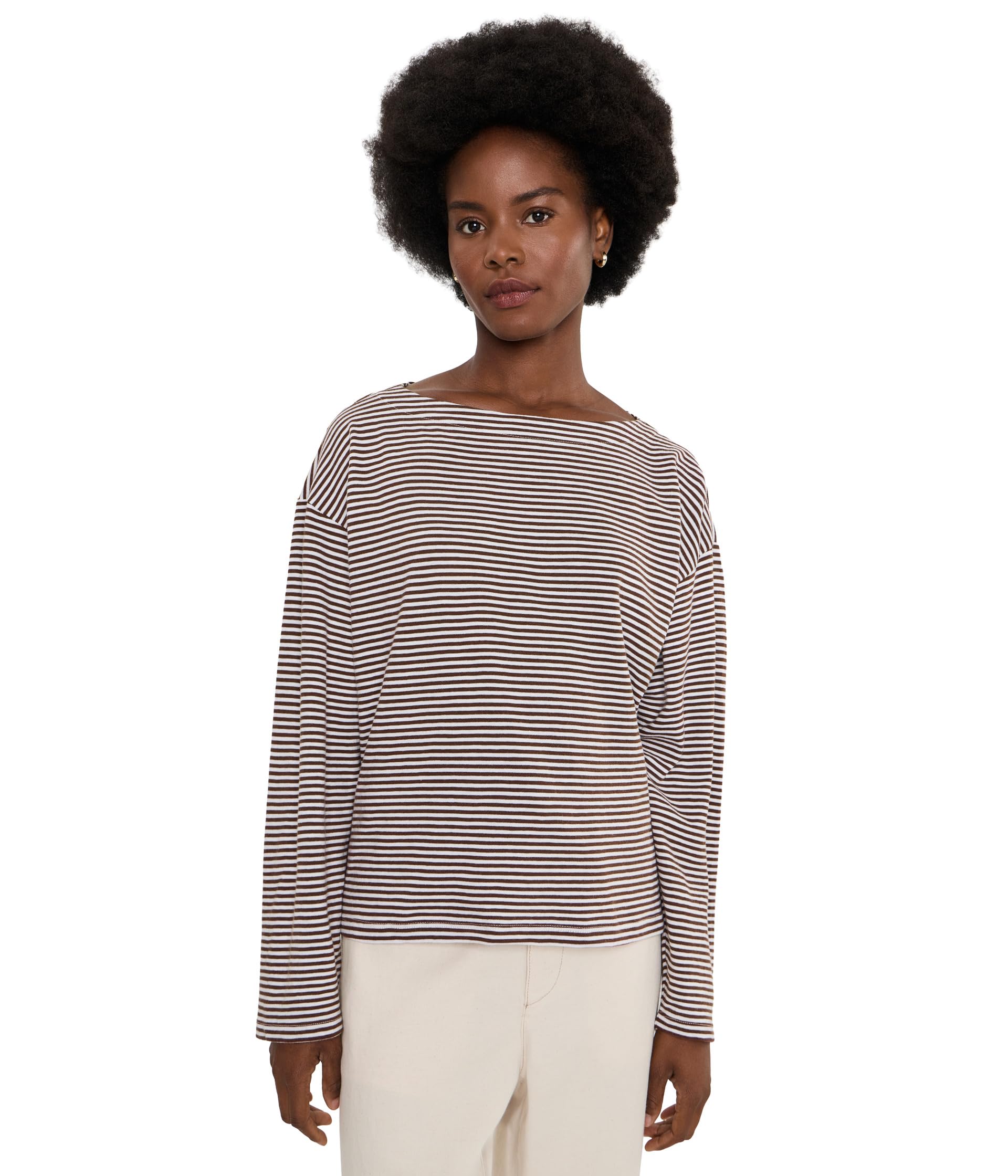 Женский полосатый топ из органического хлопка Slub Bateau Neck