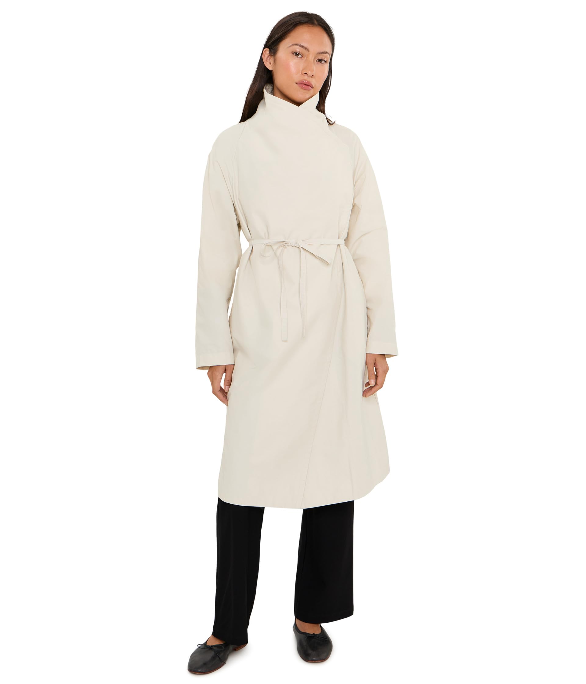Petite Light Cotton Nylon High Drape Neck Coat