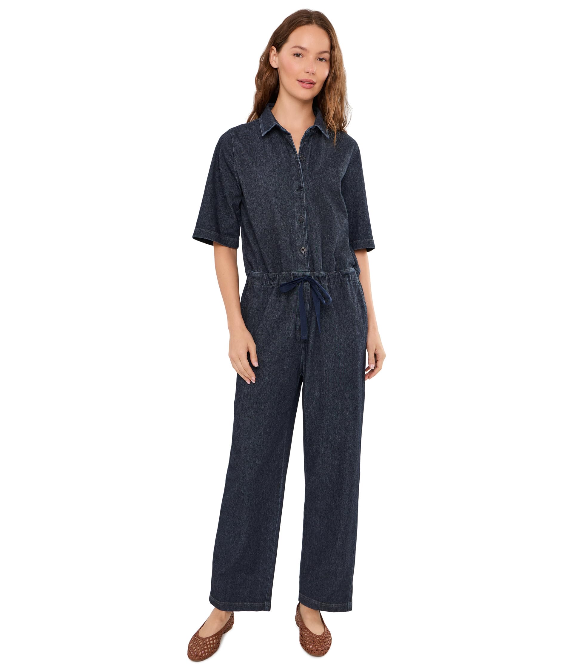 Organic Cotton Indigo Knit Classic Collar Jumpsuit