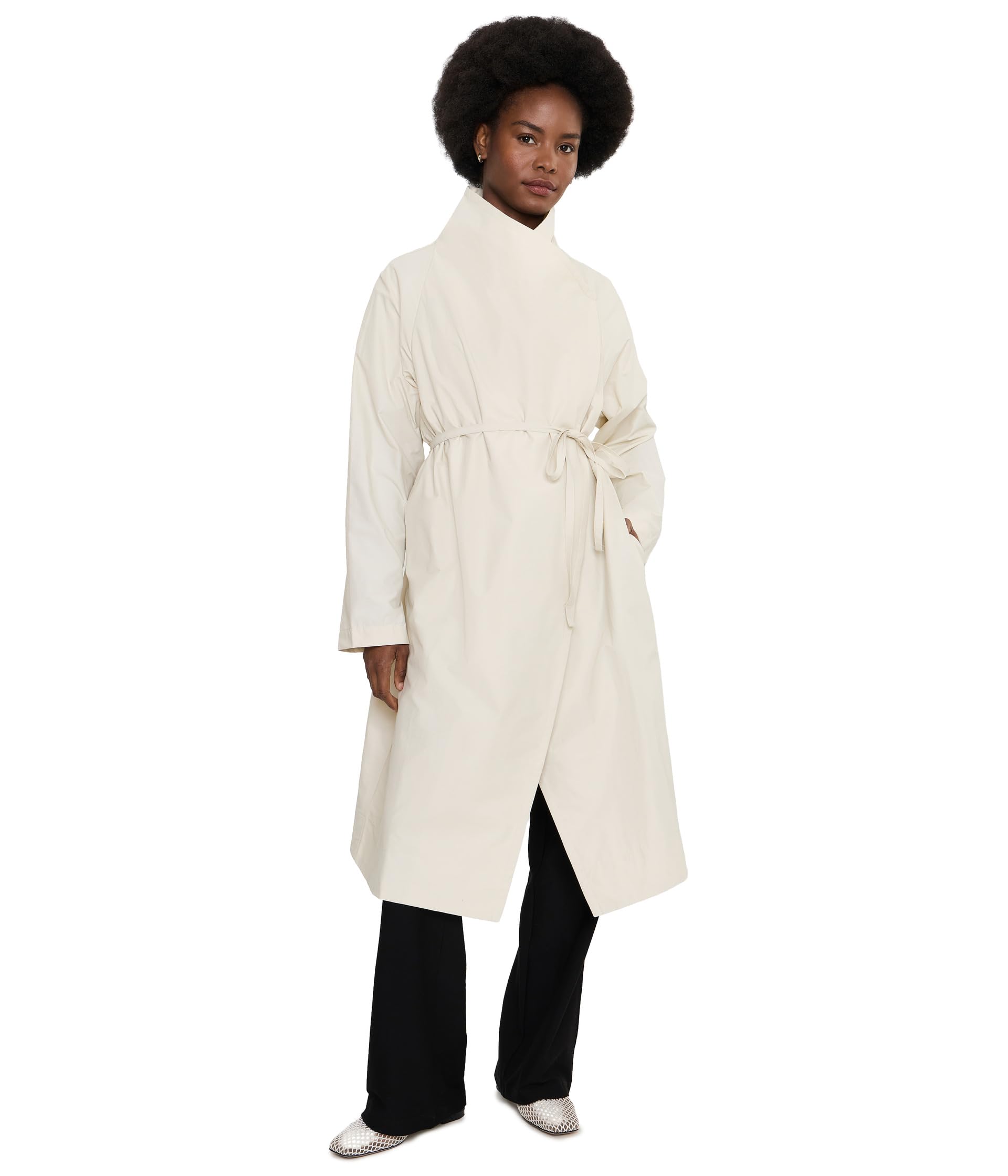 Light Cotton Nylon High Drape Neck Coat