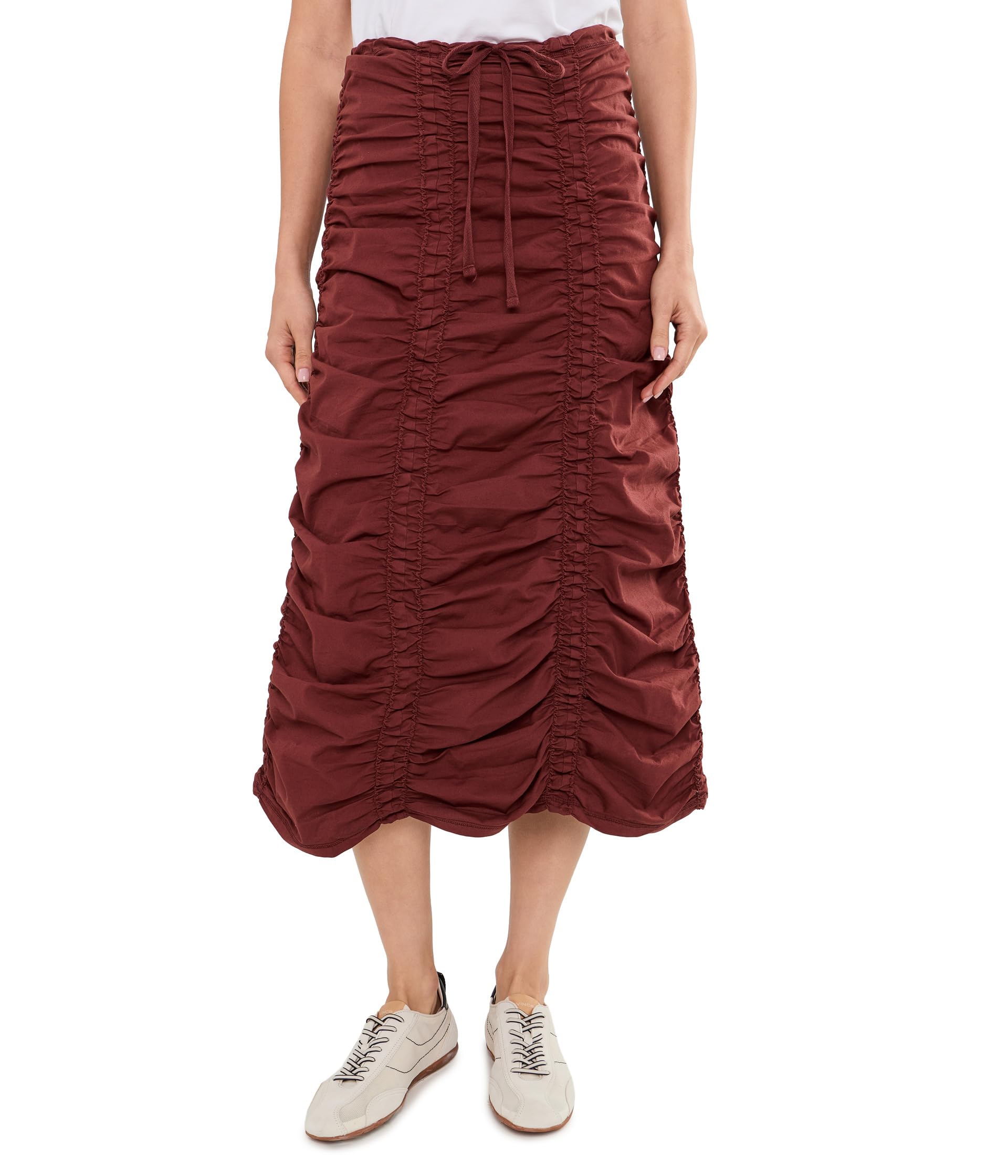 Stretch Poplin Double Shirred Panel Skirt