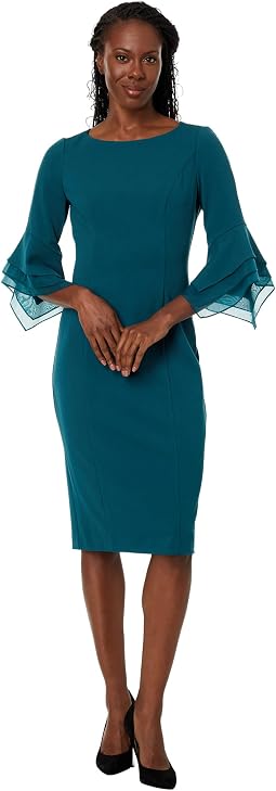 Платье-футляр Adrianna Papell Stretch Knit Crepe с рукавами Bell Organza