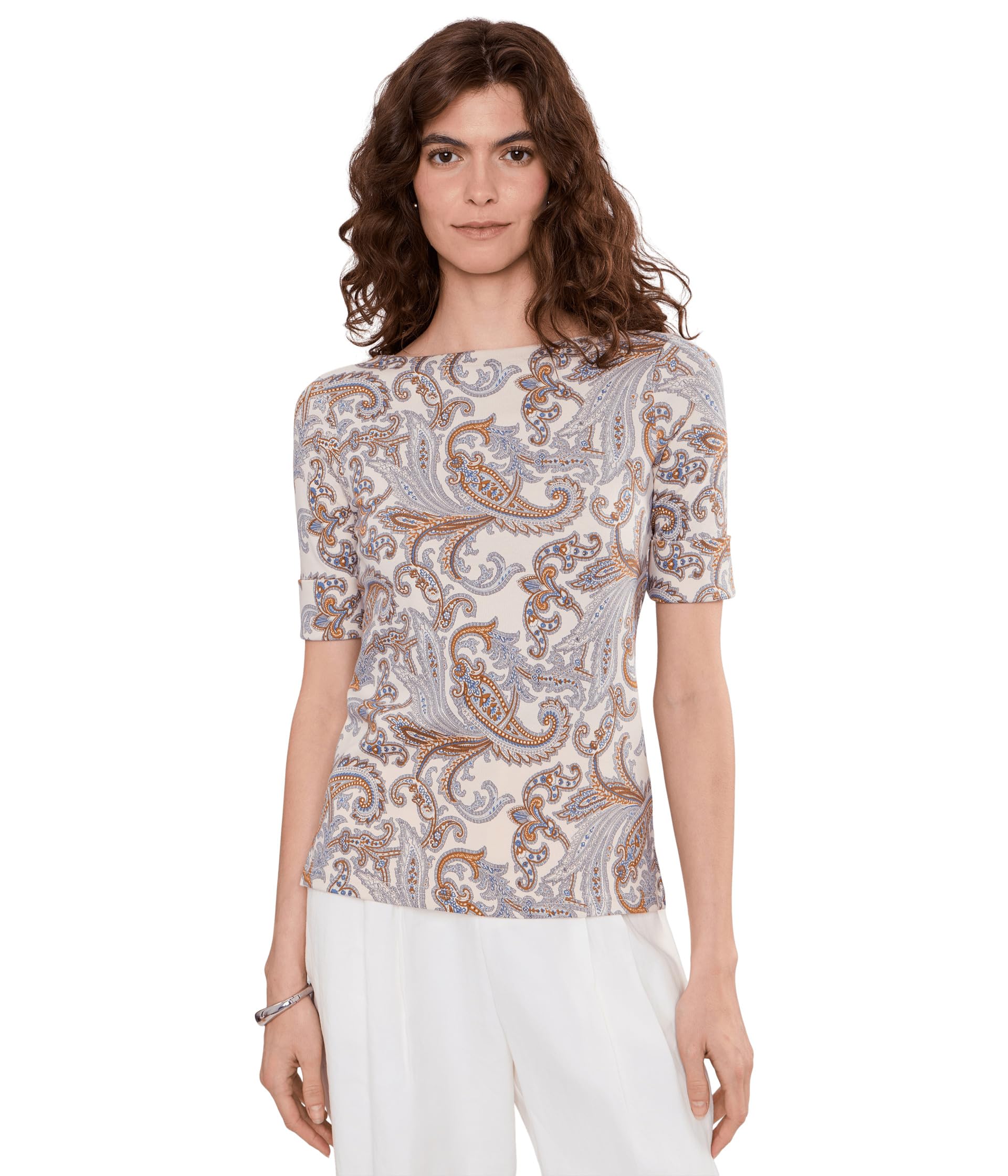 Женский топ Paisley Stretch Cotton Boatneck