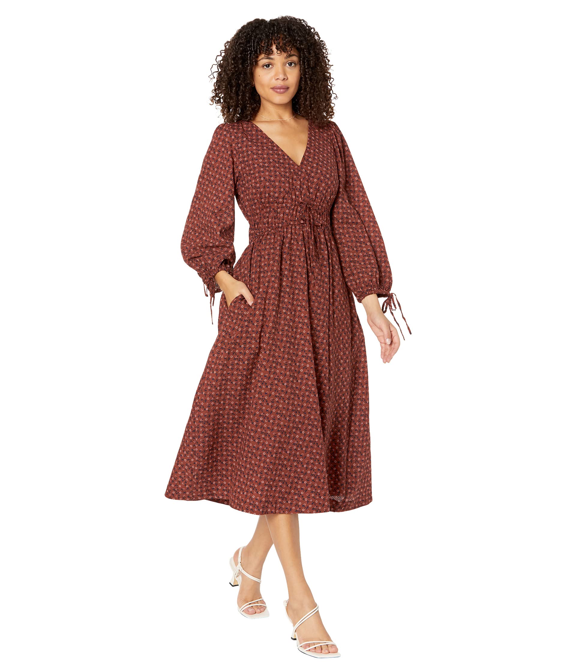 Madewell Женское платье миди Arianne Print Long Sleeve Tie