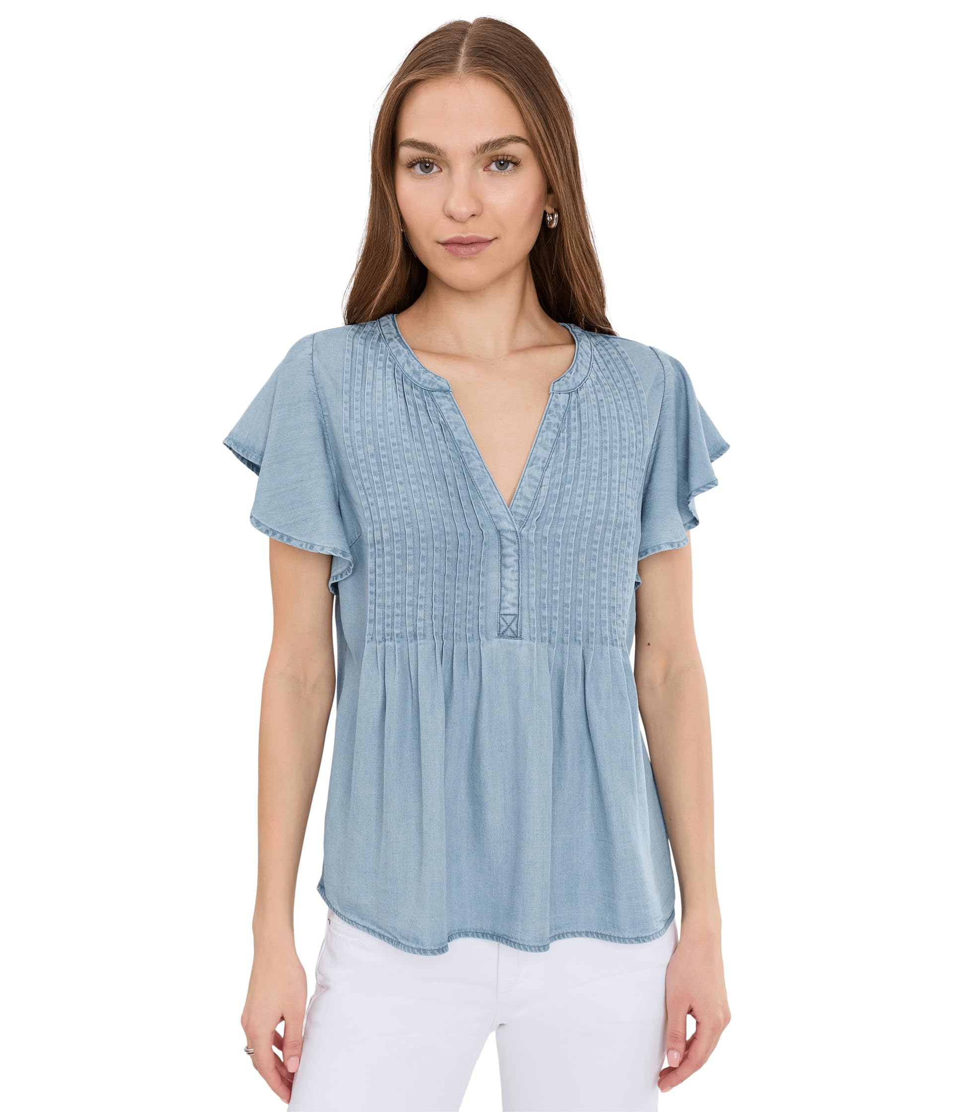 Flutter Sleeve Popover Blouse with Pin Tuck
