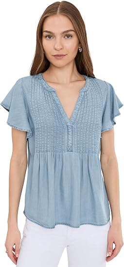 Flutter Sleeve Popover Blouse with Pin Tuck