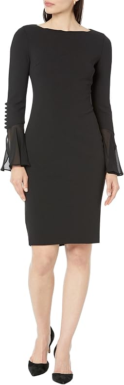 Chiffon Bell Sleeve Sheath Dress