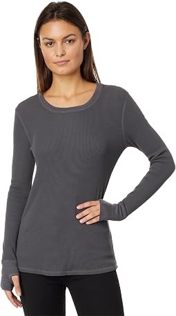 Washed Cotton Modal Thermal Long Sleeve Crew Neck Tee