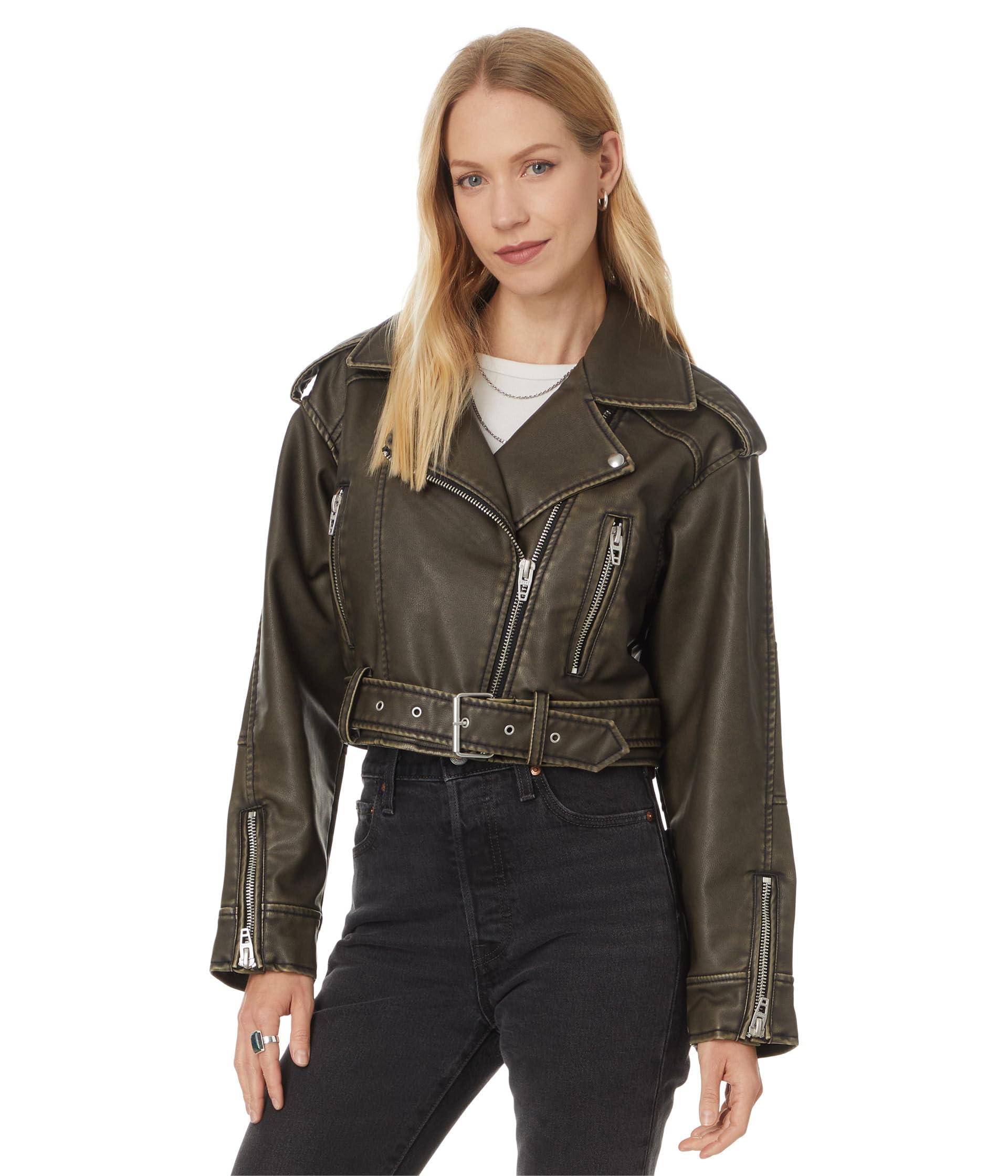 Leather Moto Jacket with Belt