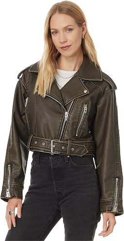 Leather Moto Jacket with Belt