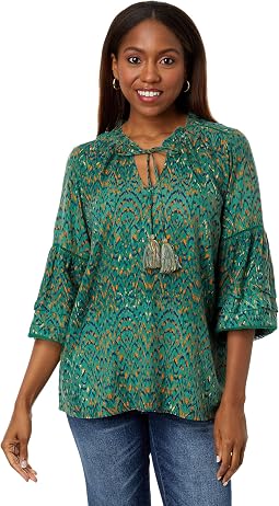 Long Sleeve Popover Shirred Blouse