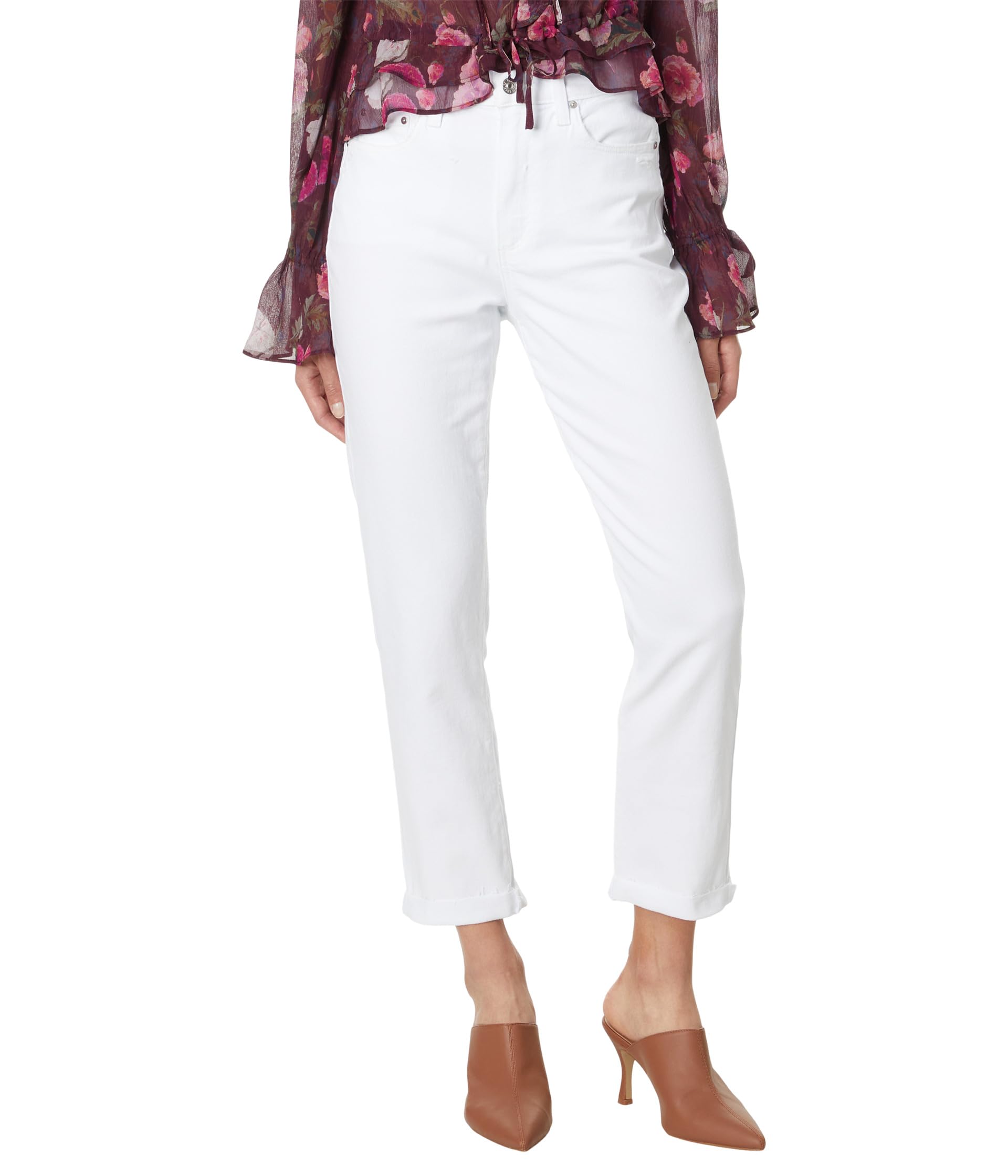 High-Rise Brigitte Raw Hem Cuf in White Noise Distressed