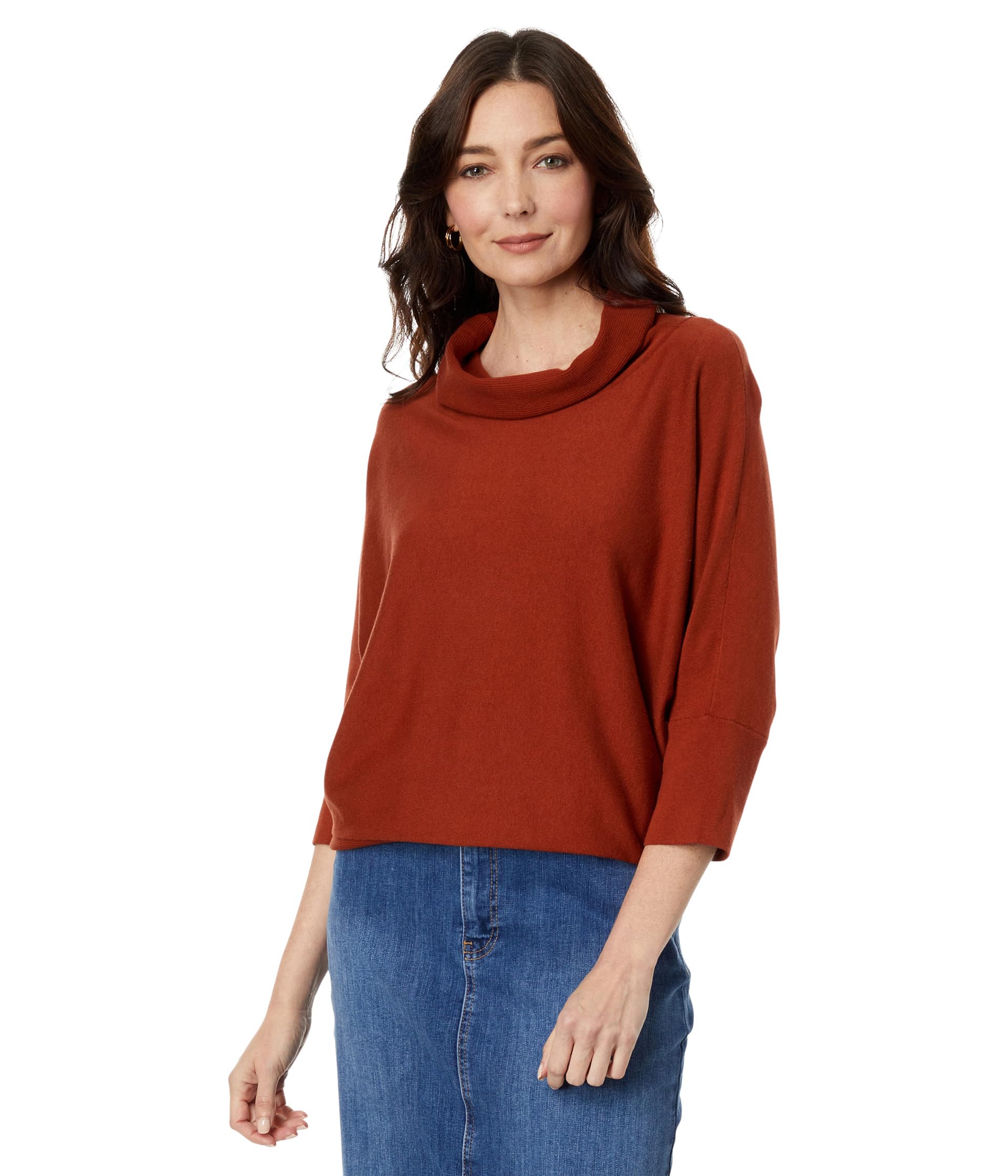 Modal Knit Cowl Neck 3/4 Sleeve Sweater