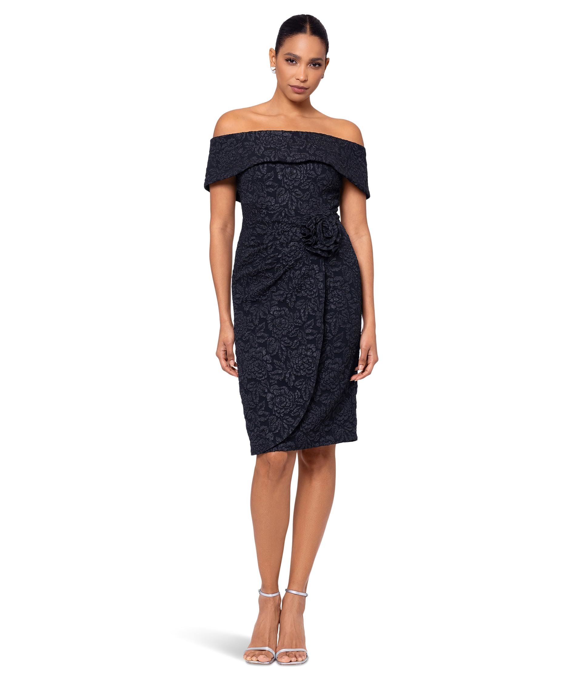Short Brocade Off The Shoulder Flower