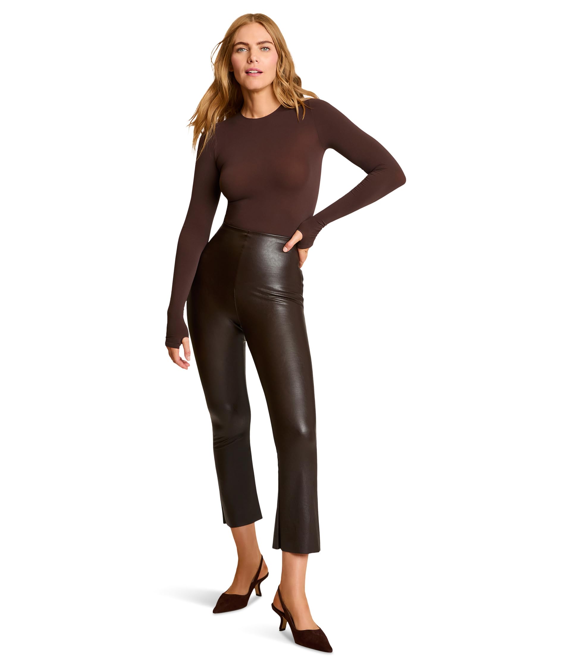 Faux Leather Cropped Flare