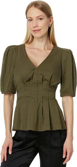 Burdur Stitch Detail Puff Sleeve Top