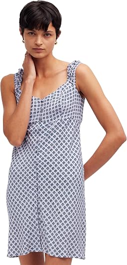 Cap-Sleeve Button-Front Mini Dress in Geometric Print