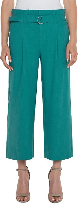 Женские брюки Belted Mid Rise Paper Bag Wide Leg Crop Stretch Woven