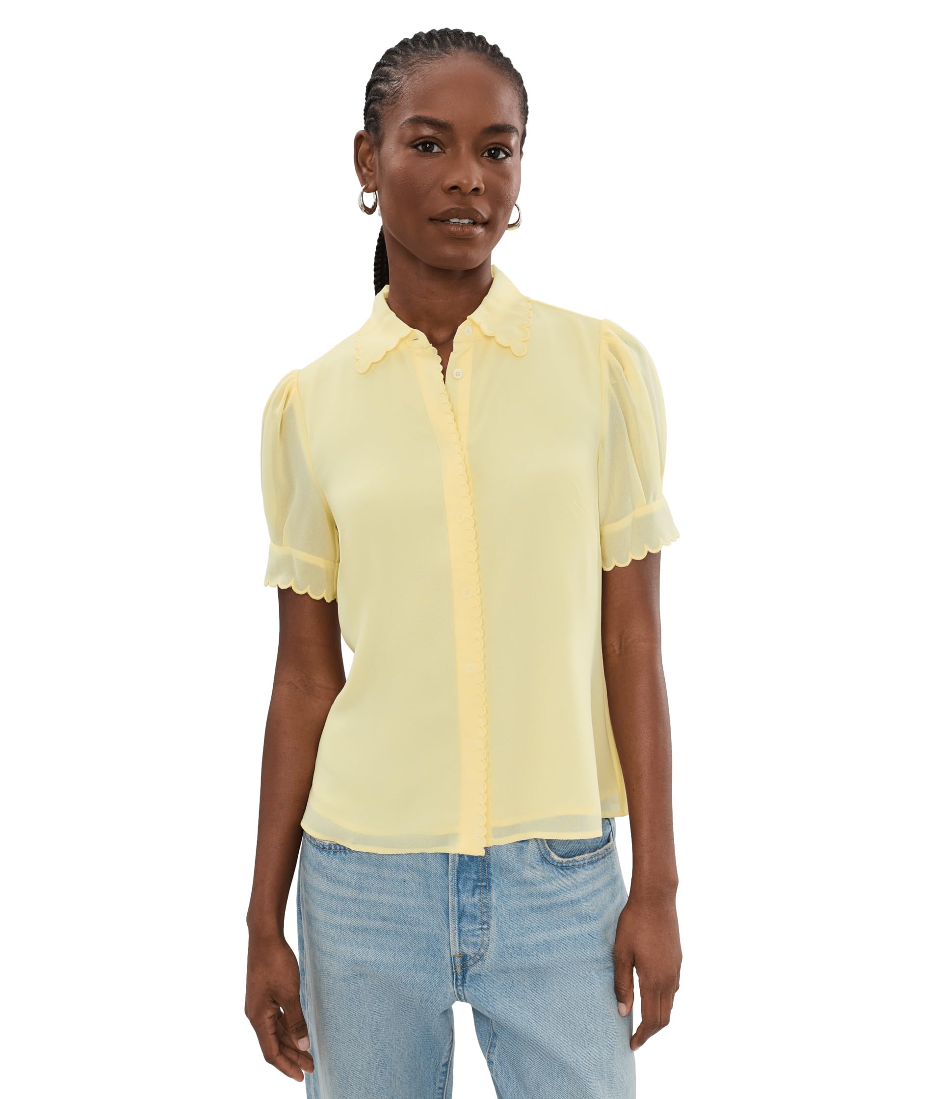 Блузка Short Sleeve Scalloped Collar & Cuff Button-Up