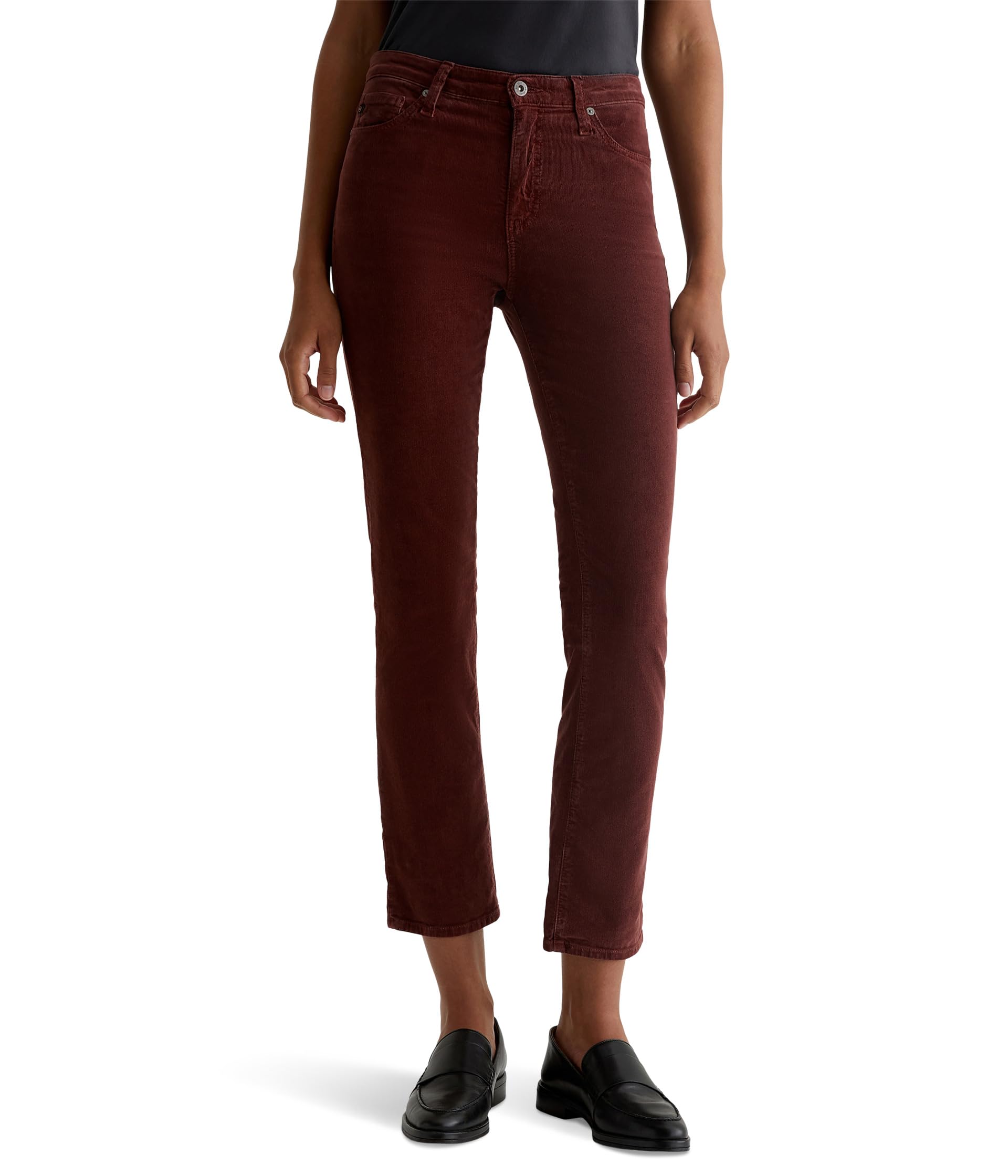Mari Mid Rise Slim Straight Jeans in Bordeaux Rouge