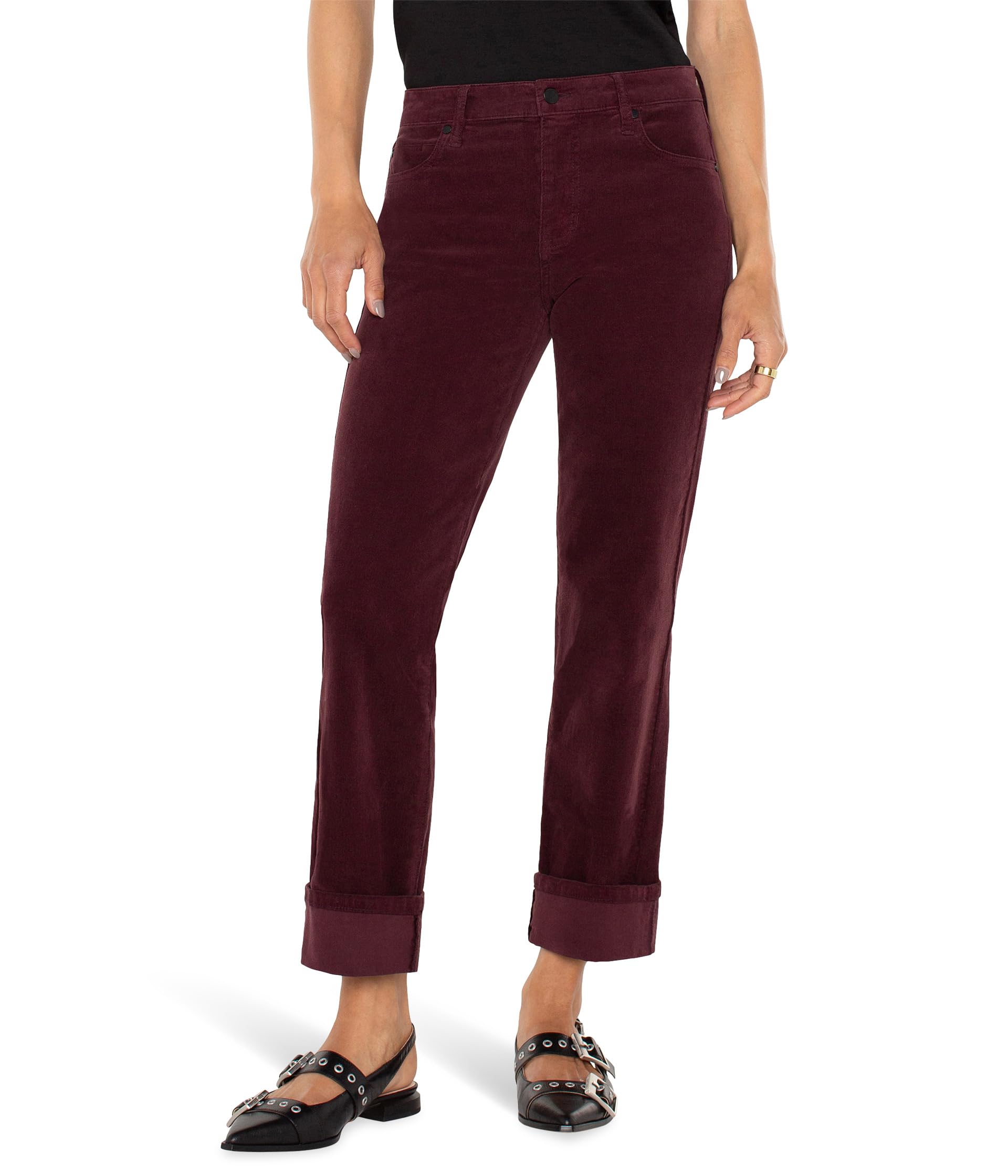 Marley Girlfriend Cuffed Mid Rise Stretch Corduroy in Blackberry