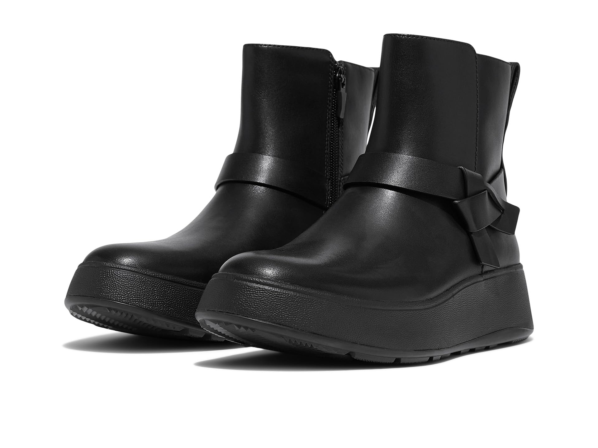 F-Mode Folded-Knot Leather Flatform Short Boots